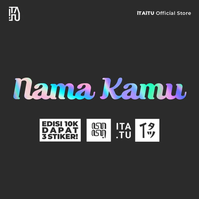 (10RB Isi 3) iTAiTU - STIKER CUTTING CUSTOM NAMA FONT HOLOGRAM REFLEKTIF Hitam Putih Sticker Car 6