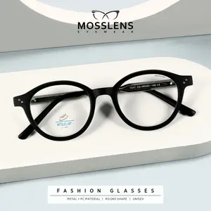 Mosslens Kacamata Minus Photocromic Anti Radiasi Blueray Frame Bulat Metal PC Style Wanita Pria 8347