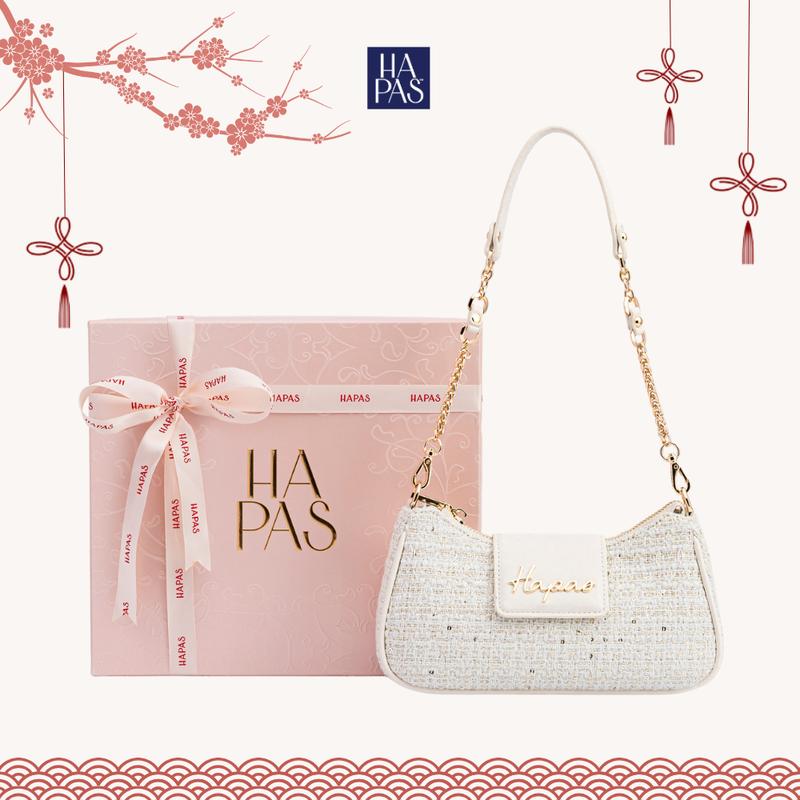 BST TWEED NO.2 Túi Xách Nữ Monet HAPAS Dạ Tweed Logo Cách Điệu Size 24 - TDV25096 Túi Đeo Vai Sang Trọng