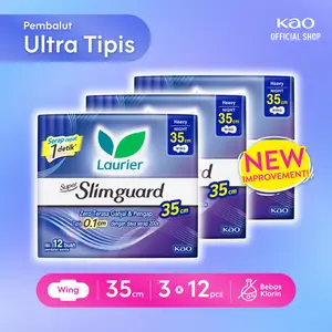 Laurier Super Slimguard Pembalut Wanita Night Wing 35cm isi 12 Pads Triple Pack