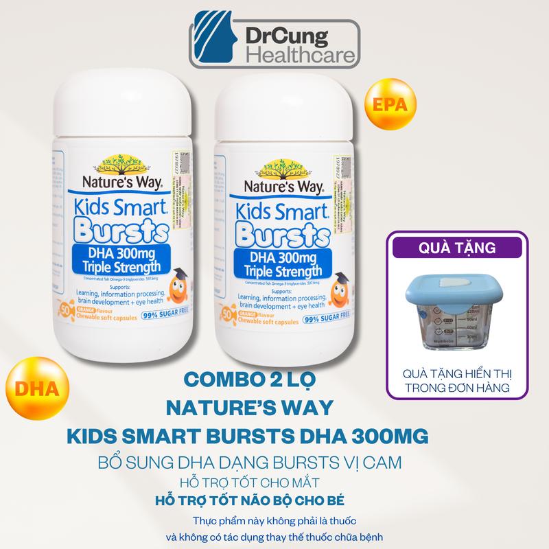 COMBO 2 LỌ NATURE'S WAY KIDS SMART BURSTS DHA 300mg TRIPLE STRENGTH LỌ 50 VIÊN Hỗ trợ bổ sung DHA cho trẻ em MUA 2 LỌ DHA 300 TẶNG 1 HŨ THỦY TINH