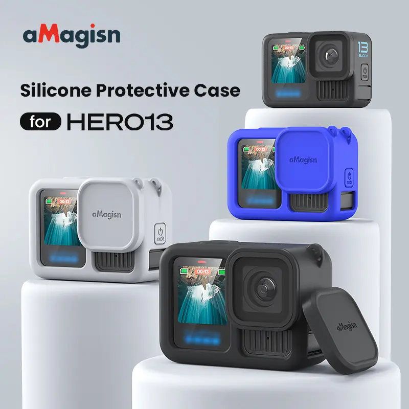 Sarung Pelindung Silikon GoPro Hero13, aMagisn, Hitam, Aksesori Pelindung Kamera Tindakan 13 Camera Accessories