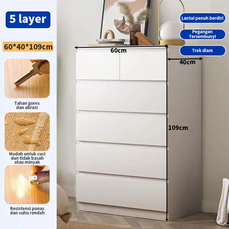 Putih susu 60*40*129cm 6 laci