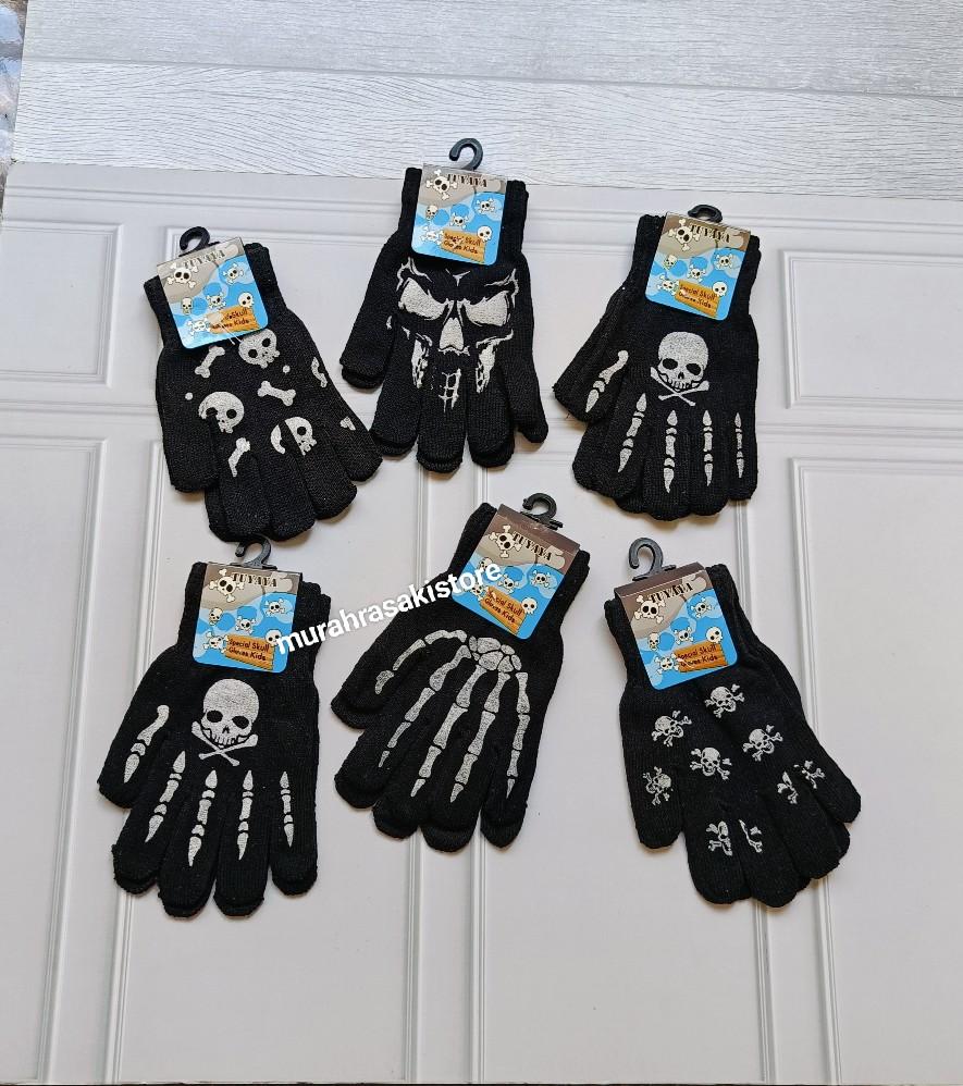 paket 6 pasang sarung tangan anak motif tengkorak 4-9 tahun