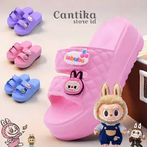 Sandal Anak Perempuan Labubu Karakter Sandal Slop Jepit Anak-Anak Perempuan Fashion Kaki Karet
