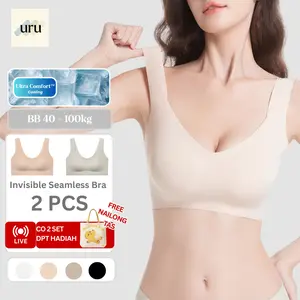 URU [2PCS] Invisible Seamless Bra tanpa kawat | dalaman wanita bh beha CUP A B C  Lebar