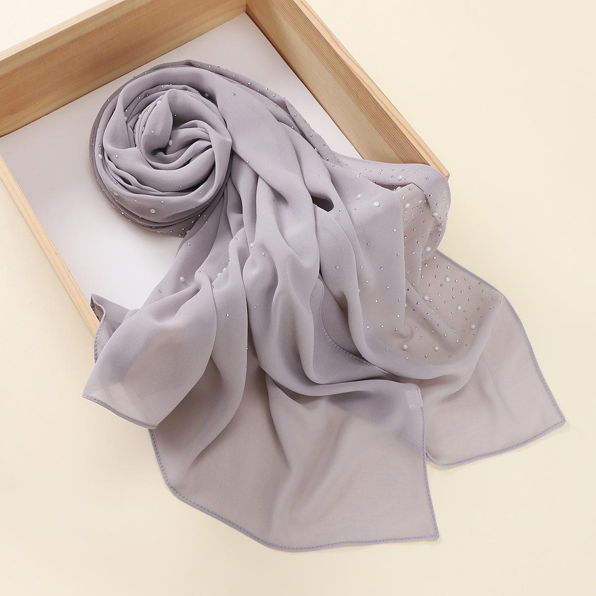 Malaysia Indonesia Pearl Chiffon material Baotou scarf rhinestone porcelain decorative fashion headscarf_voghion.com
