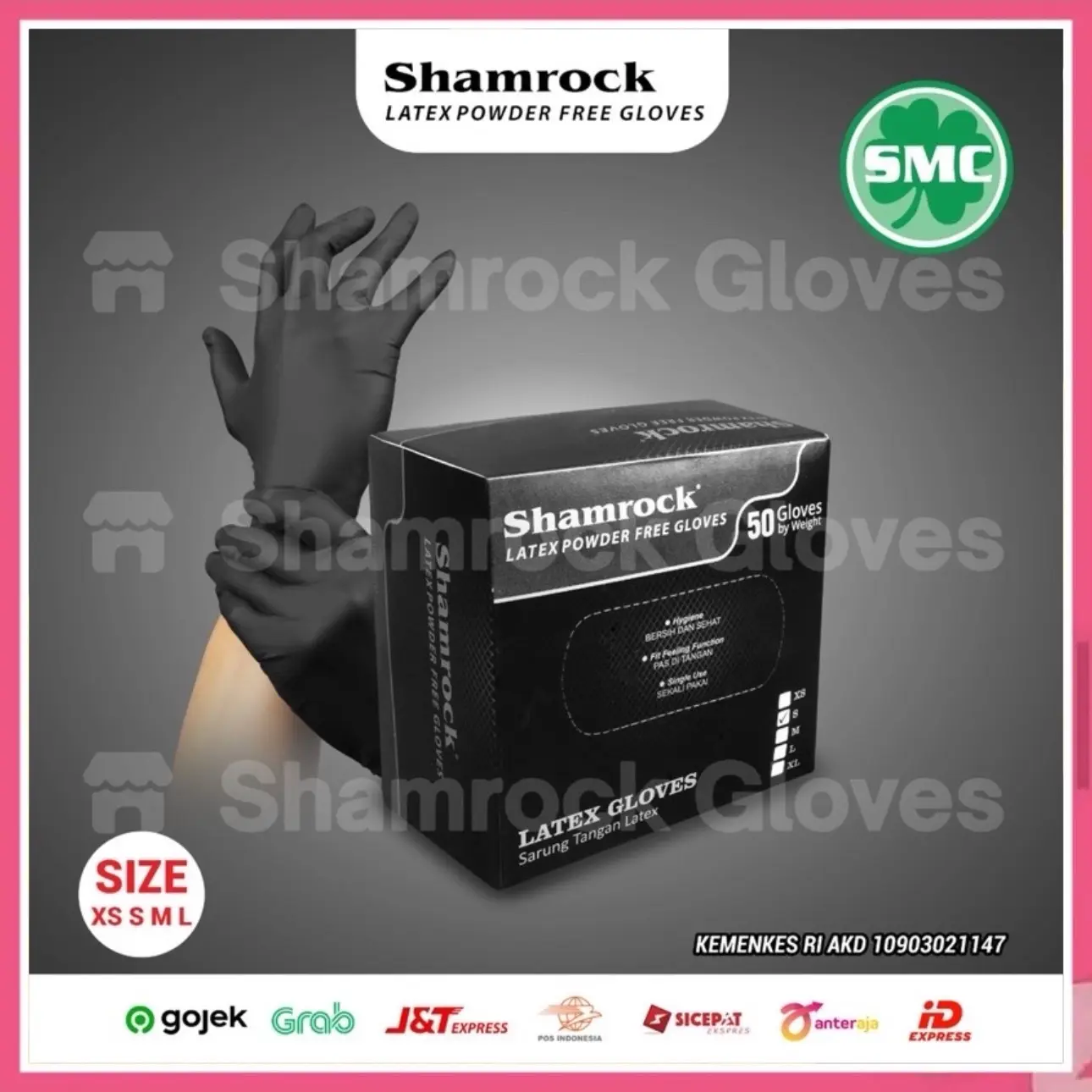 Sarung Tangan Karet Latex Hitam Tebal Serbaguna SHAMROCK ISI 50 PCS