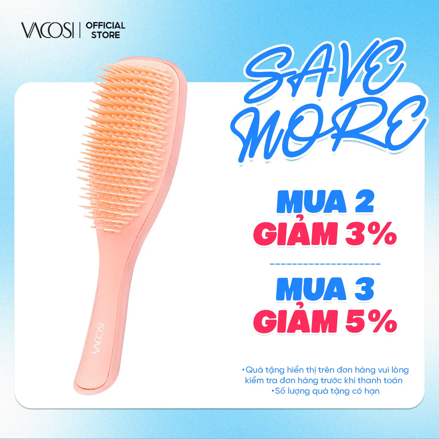 Lược VACOSI C09 - Chải Tóc Ướt, Gỡ Rối, Giảm Gãy Rụng, Răng Lược Sillicone Độc Đáo, Size Lớn Màu Hồng Đào