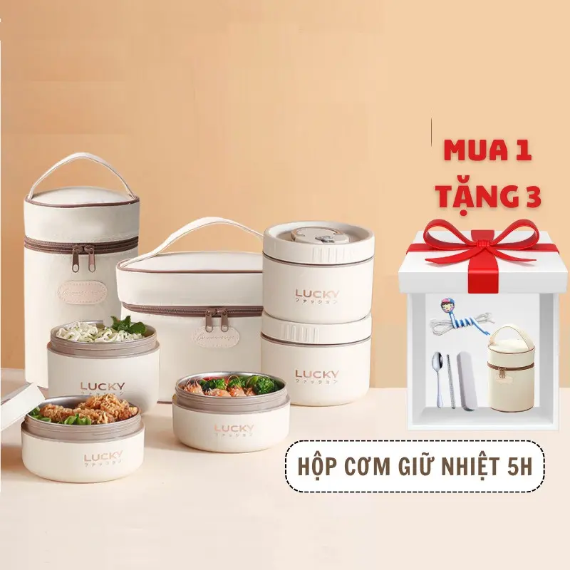 Hộp cơm giữ nhiệt văn phòng 4 tầng Lòng inox304 Có Tặng túi giữ nhiệt cách nhiệt 4giờ dễ mang theo hộp cơm ...Miếng Lót Nồi Bằng Gỗ Ép