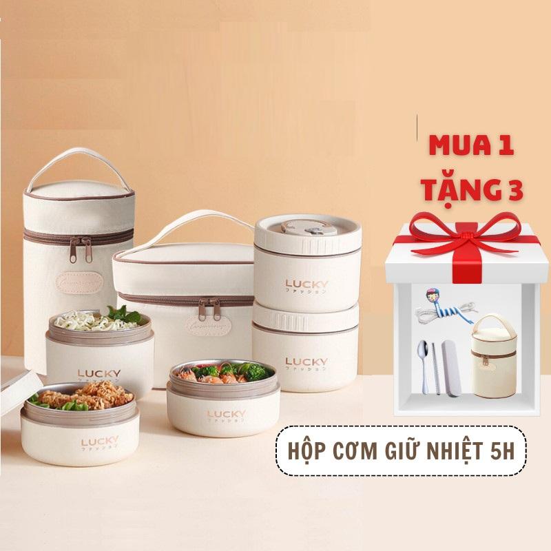  Hộp cơm giữ nhiệt văn phòng 4 tầng Lòng inox304 Có Tặng túi giữ nhiệt cách nhiệt 4giờ dễ mang theo hop  com 