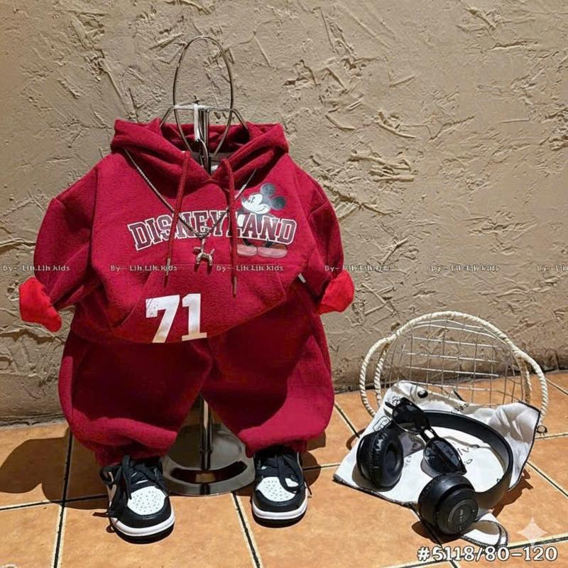  Bộ quần áo nỉ bông có mũ số 71 Diney bộ quần áo thu đông cho bé 8-18kg 