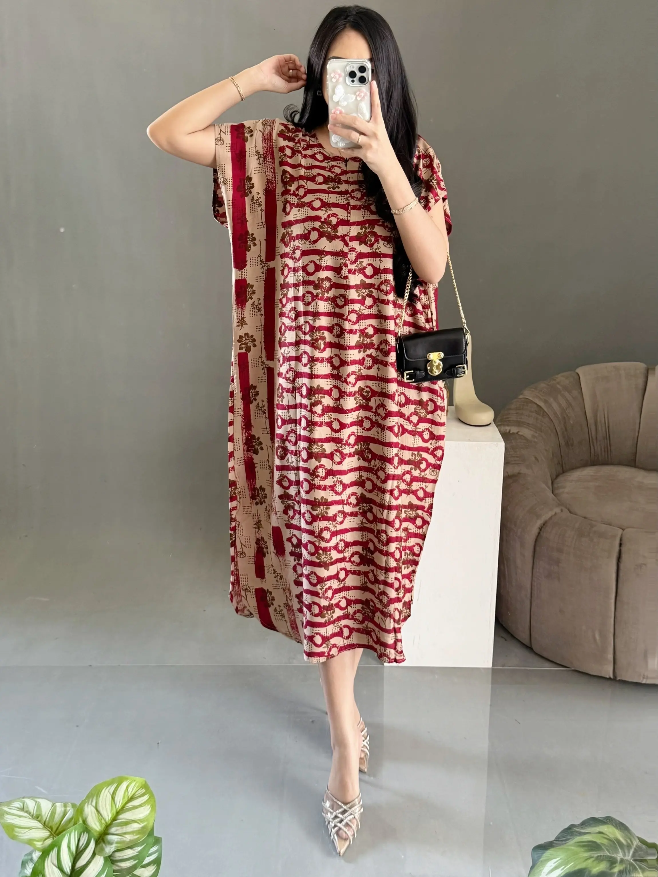 Daster Midi Motif Aura LD 120 Rayon Premium Busui Nyaman Adem