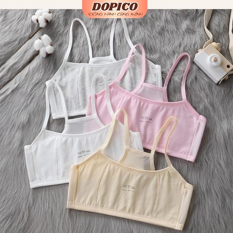 Sét 3 Áo lá nữ học sinh mặt lưới sau lưng thoáng khí phong cách basic, Combo 4 Áo lót bé gái tuổi dậy thì không đệm mút -  DOPICO A108 áo  lá  cây  của  con  gái