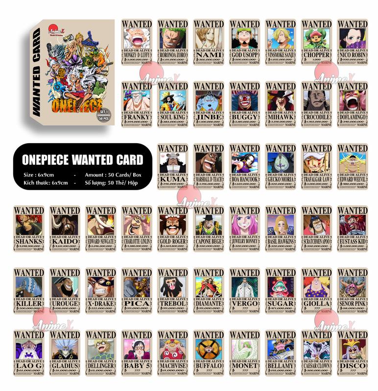 Hộp 50 Thẻ Bài Truy Nã Anime OnePiece Kích Thước 6x9cm - Đảo Hải Tặc - One Piece Wanted Card - Hàng Độc Quyền By AnimeX
