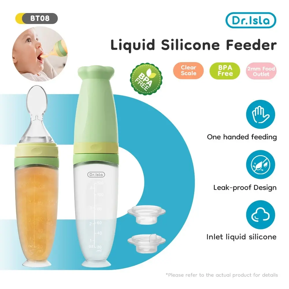 Dr.Isla Baby Feeder Spoon Silicone BT08 Sendok Makan Bayi 2 in 1 Portable Mpasi 6 Bulan BPA Free Lembut di Gusi & Tahan Panas 120℃