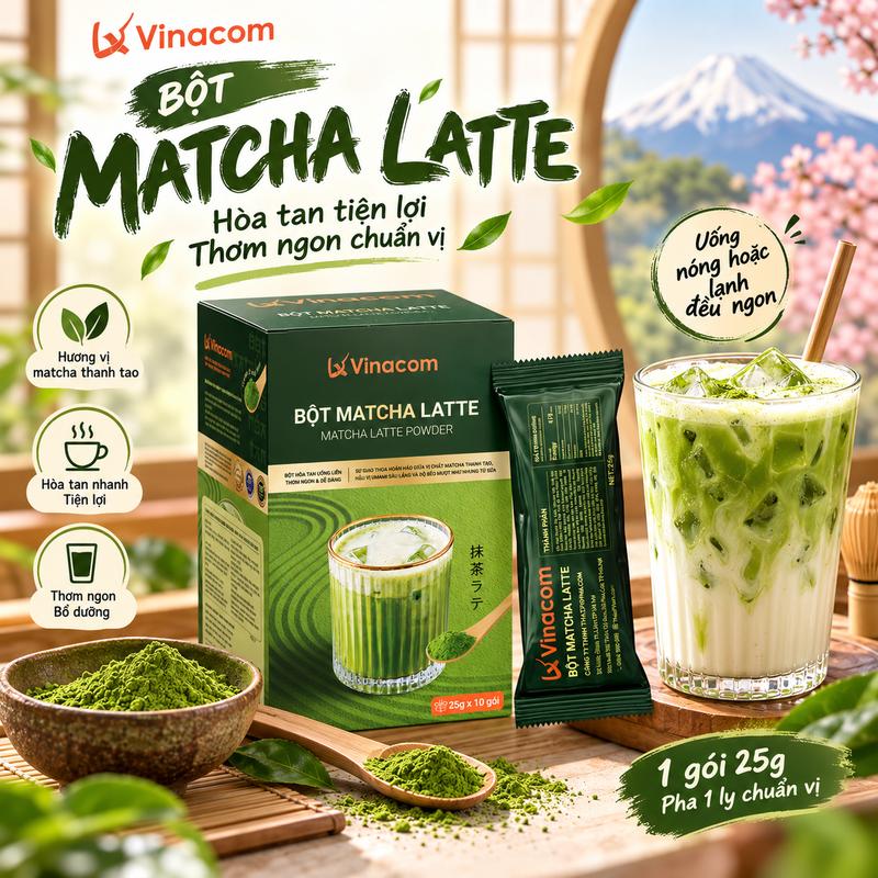 Bột Sữa Matcha Latte Hoà Tan - Hộp 10 Gói x 25g -  Phù Hợp Dân Văn Phòng, Sinh Viên - Đậm Vị Matcha Nhật Bản