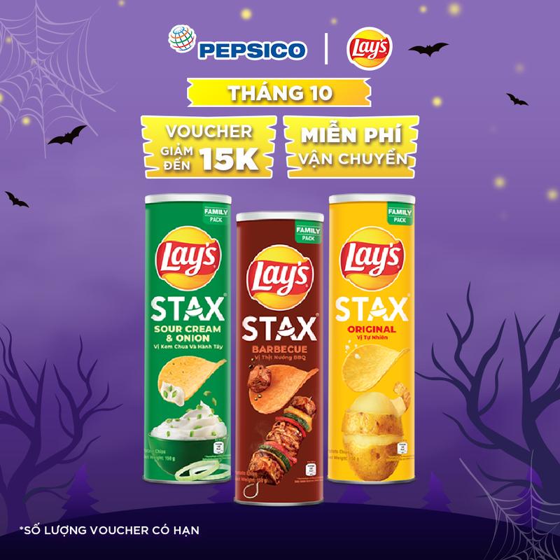 Combo 3 Snack Lay's Stax 150G (Tự nhiên, Thịt Nướng BBQ, Kem chua Hành)