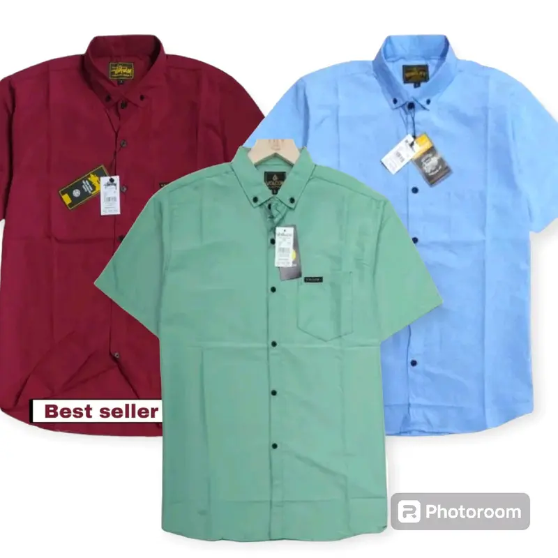 PAKET 3PCS 60RIBU KEMEJA POLOS PRIA LENGAN PENDEK Katun Nyaman Putih Hitam Slimfit Navy Casual Formal Semi Panjang Basic Coklat 6