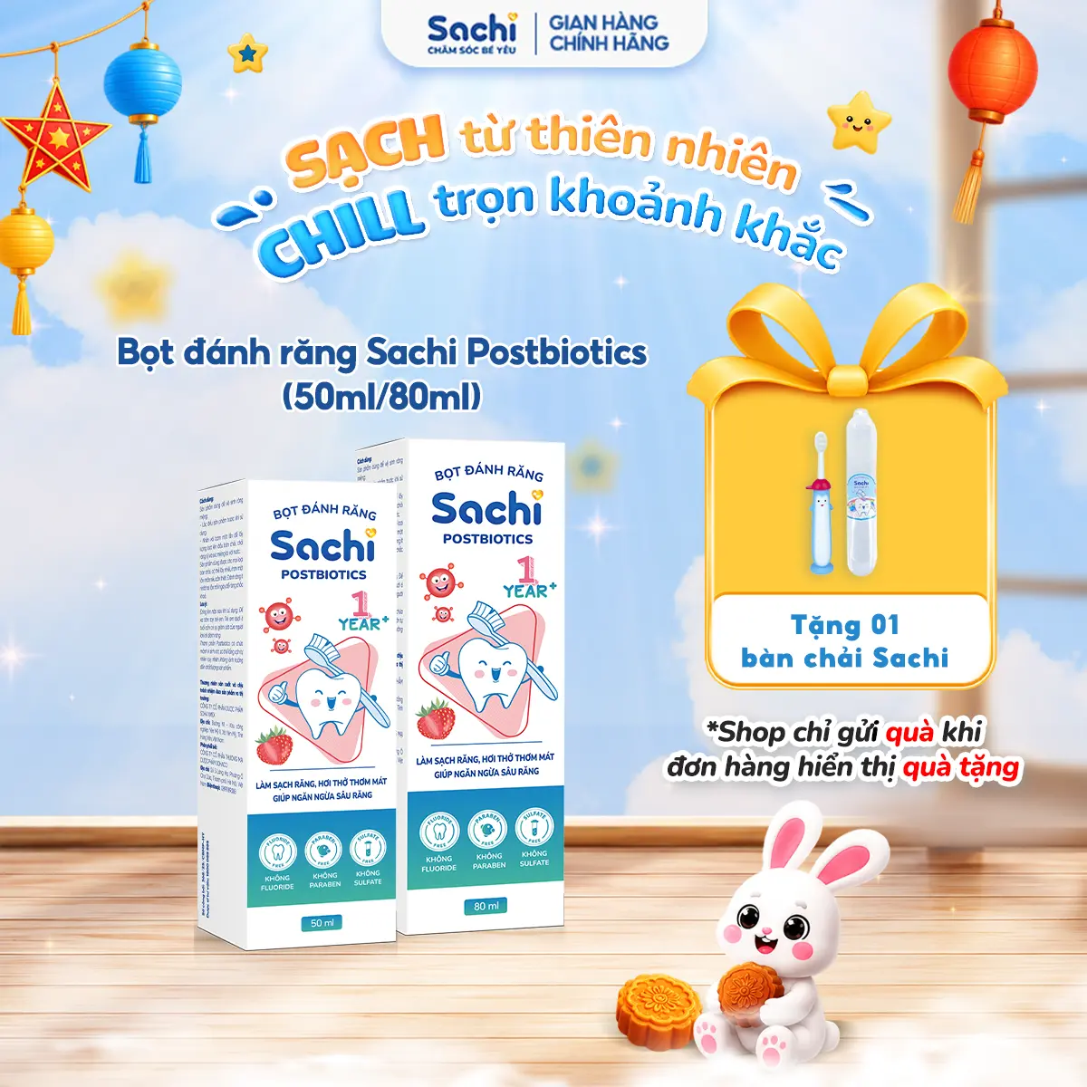 Bọt đánh răng Sachi Postbiotics 50ml/80ml hỗ trợ làm sạch, trắng răng, ngừa sâu răng, khử mùi hôi miệng cho bé