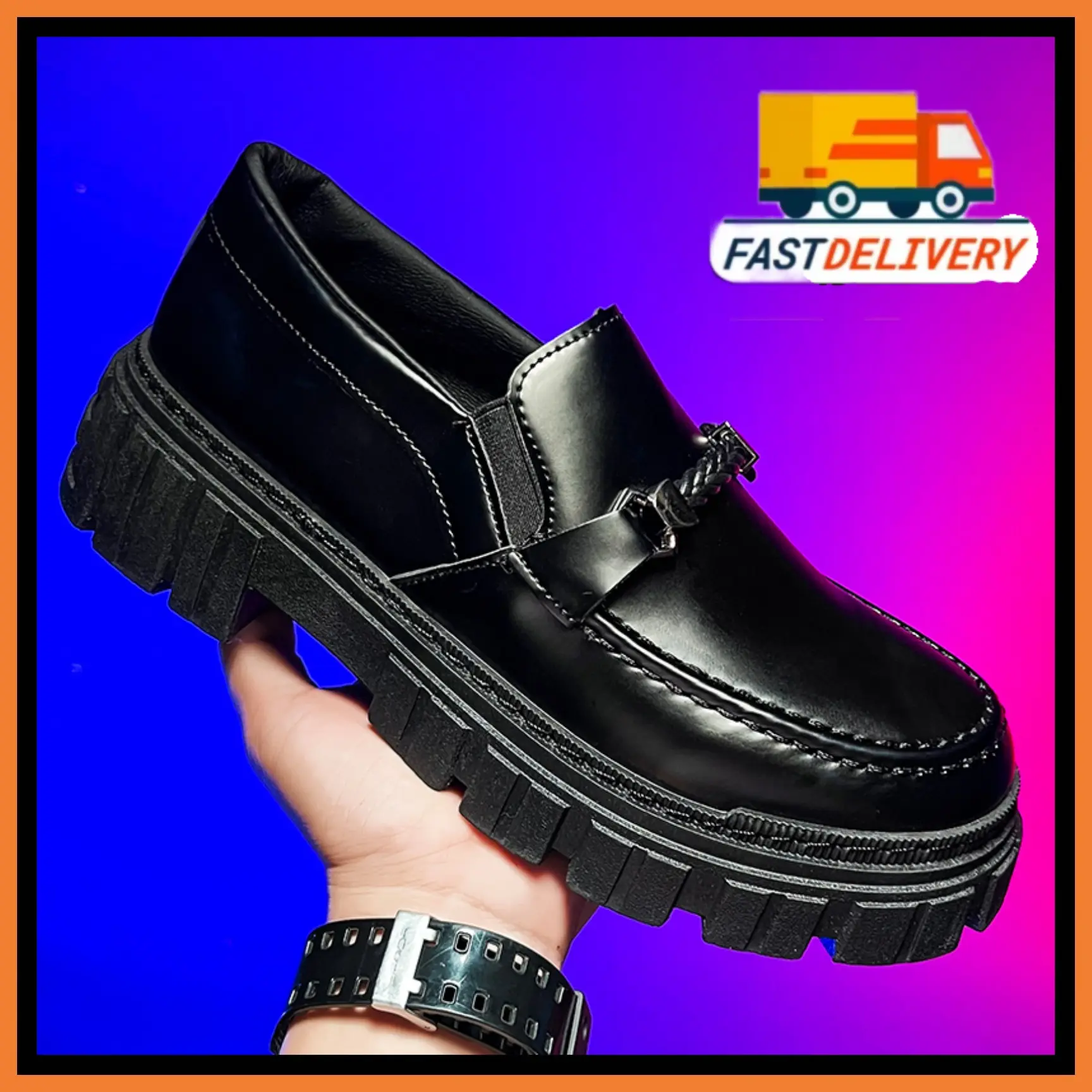 Hot selling Kasut Lelaki, Gaya British, Kulit, Loafer Bertapak Tebal, Kasut Lelaki Flat Shoes loafers  shoes  men Bintang,Raya (Black,Size 39-44)