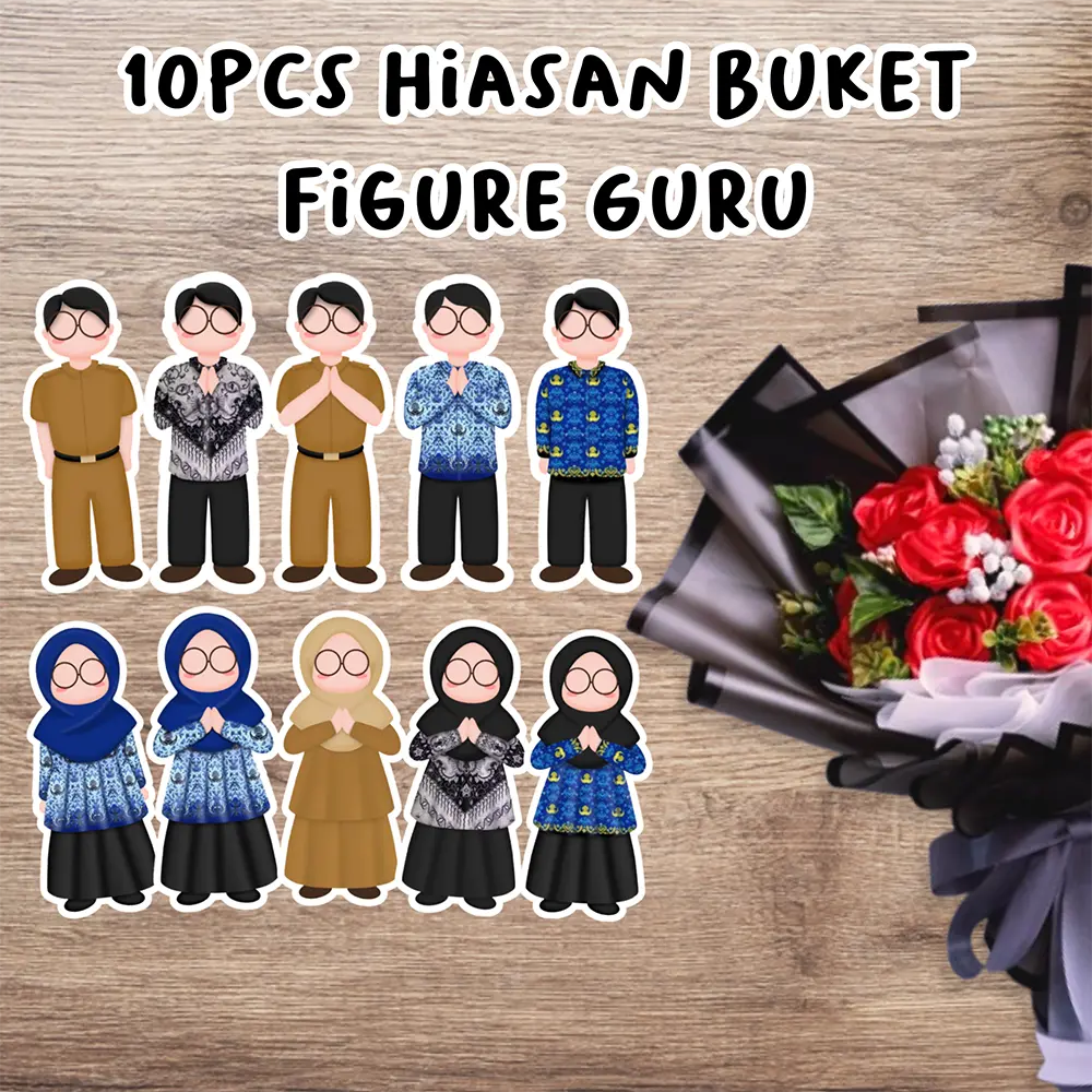 10 pcs Hiasan Buket Figure / Gambar Guru Sudah Dipotong / Digunting Rapih untuk Acara Hari Guru