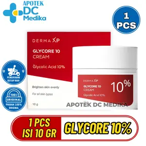 Glycore 10% Cream, 1 Pcs 10 Gr, Pencerah Kulit Topikal Yang Mengandung 10% Asam Glikolat (Glycolic Acid), Sejenis Aha, Untuk Membantu Eksfoliasi, Menyamarkan Noda Hitam, Flek, Bekas Jerawat, Dan Menghaluskan Tekstur Kulit
