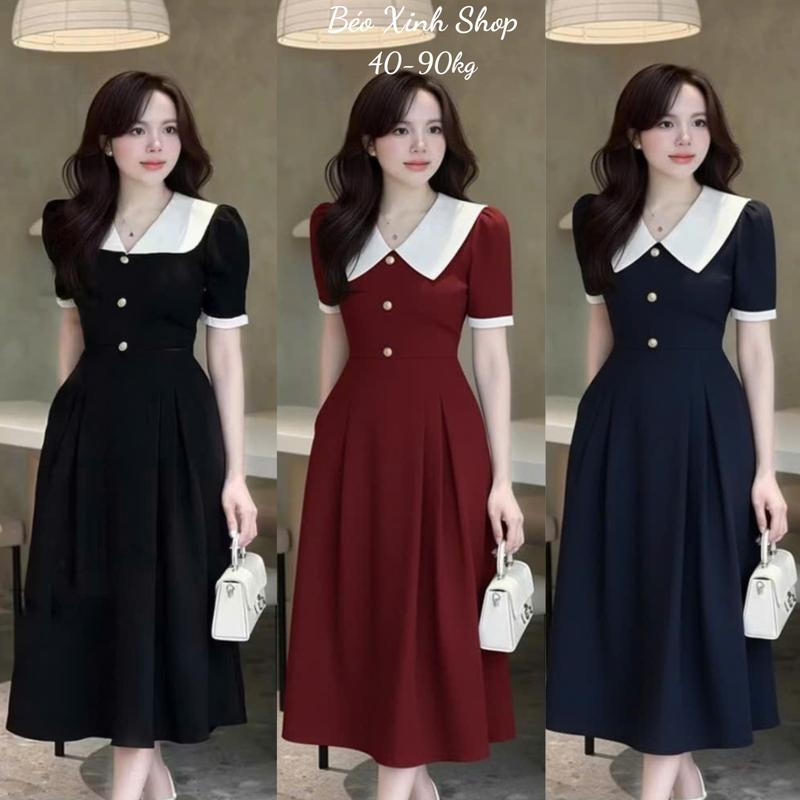 Váy Dự Tiệc Nữ Tiểu Thư Phối Cổ Sen Vải Cotton Lạnh Cao Cấp Thanh Lịch Cho Các Nàng Bigsize 40–90kg Thời Trang Nữ Béo Xinh Shop - A.1636