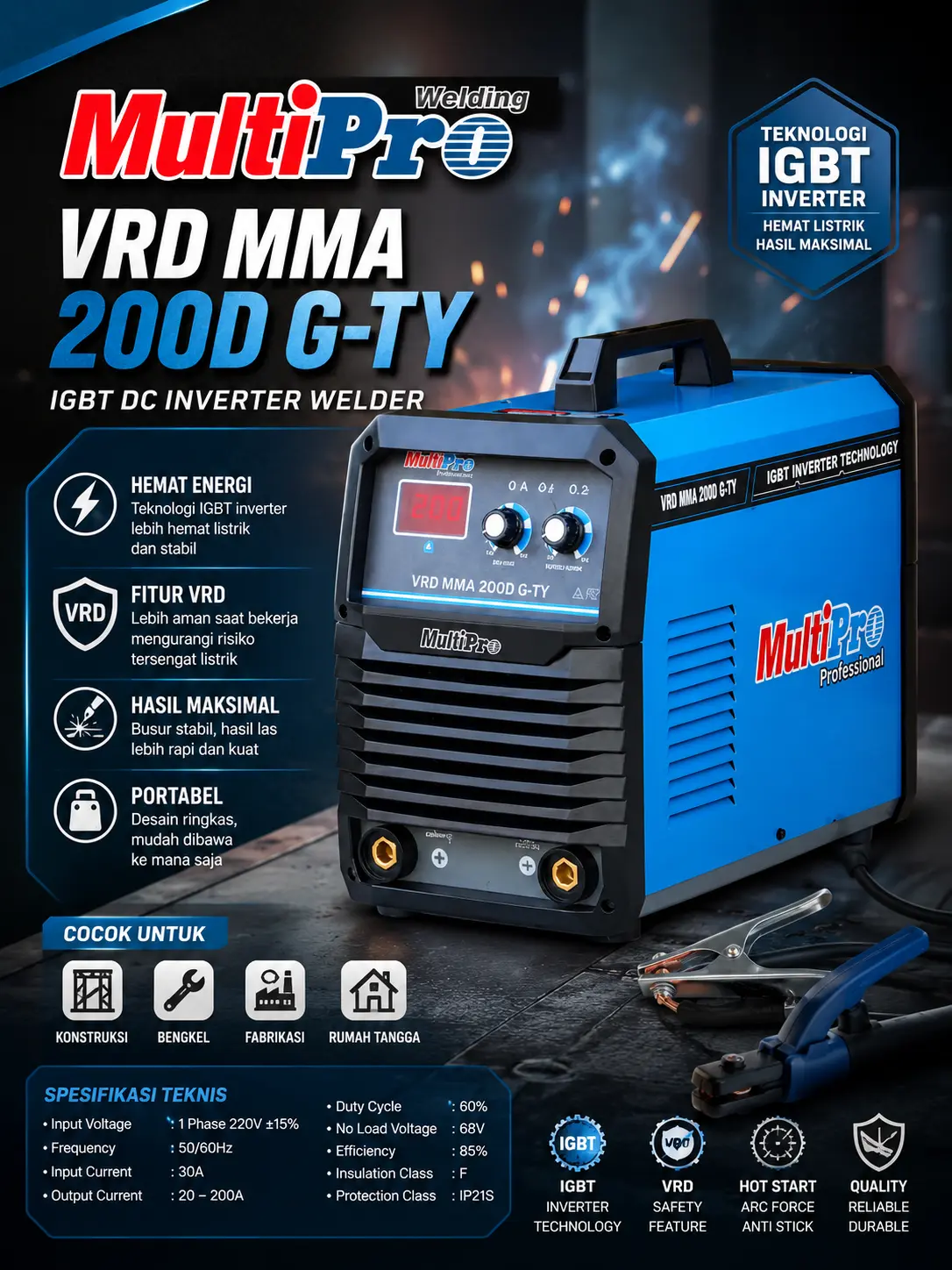 Mesin Las Multipro MMA 200 A G-TY Trafo Las Multipro VRD MMA 200D G-TY Garansi 1 Tahun