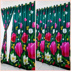 Gorden Smokring Motif Bunga Tulip & Hati Best Seller Curtain & Blind Accessories Free Tali Samping  Kain Katun Pintu Tirai jendela