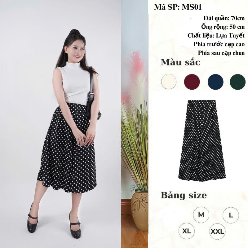  Quần ống rộng quần lửng ống rộng dáng váy cạp chun mềm 7 tấc nhiều màu sắc quần trung niên quần ống rộng nữ - Women Nữ Ong 