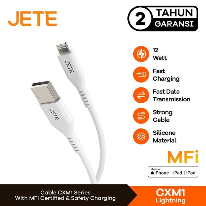 Gambar JETE CXM1 Kabel iPhone MFi Fast Charging 12W | USB to Lightning Mfi - Garansi Resmi 2 Tahun dari JETE Authorized Shop Kota Semarang Tokopedia