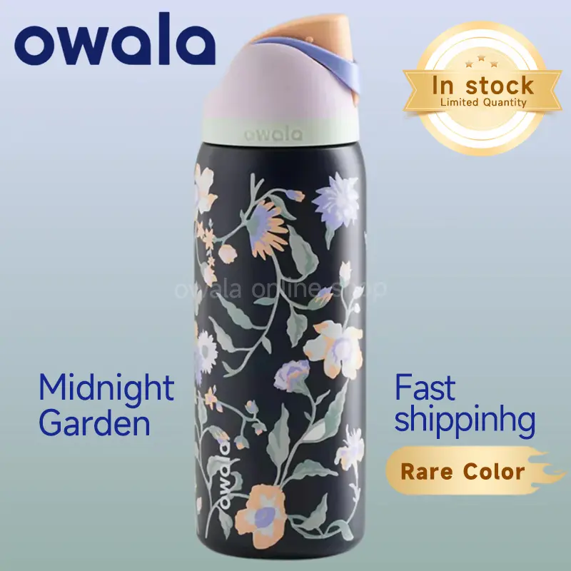 (Midnight Garden ) Owala FreeSip original Insulated Stainless Steel Water Bottle with Straw for Sports and thermos cup sports water bottle new Owala vacuum thermos cup sports original water bottle outdoor sports straw water cup Drinkware Flasks Portable
