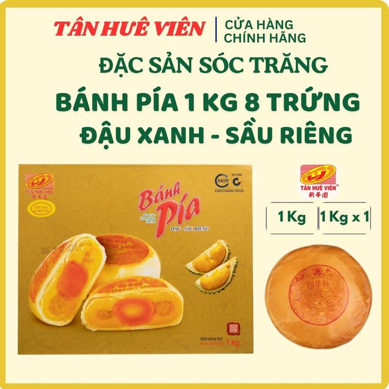   TÂN HUÊ VIÊN  BÁNH PÍA 1KG  KHỔNG LỒ NHÂN ĐẬU XANH SẦU RIÊNG 8 TRỨNG MUỐI  HỘP 1000g  Ăn Vặt - Moon Cake  Bánh Trung Thu 
