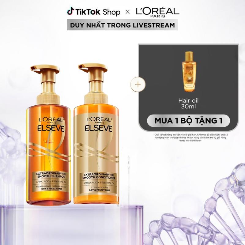 [VB] [KOL] Bộ gội xả dưỡng tóc suôn mượt tóc cao cấp L'Oreal Paris Extraordinary Oil Sleek 440ml x2