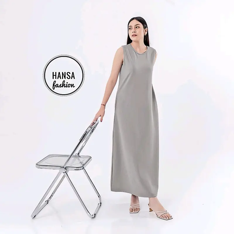 inner dress tanpa lengan / gamis Panjang bahan Rayon Twill model Midi 2