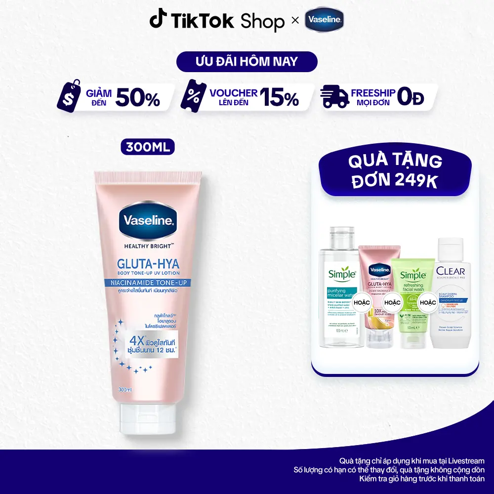 [1] Sữa Dưỡng Da Body Vaseline Gluta-Hya Giúp Da Được Bảo Vệ Và Hỗ Trợ Nâng Tông Da Nữ 300ML Body
