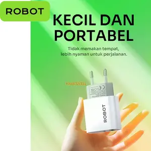 [HWARTZ ]- ROBOT ADAPTOR BATOK CHARGER RT-K8 PLUS WHITE 2.4A DUAL OUTPUT USB A + USB C ORIGINAL ROBOT
