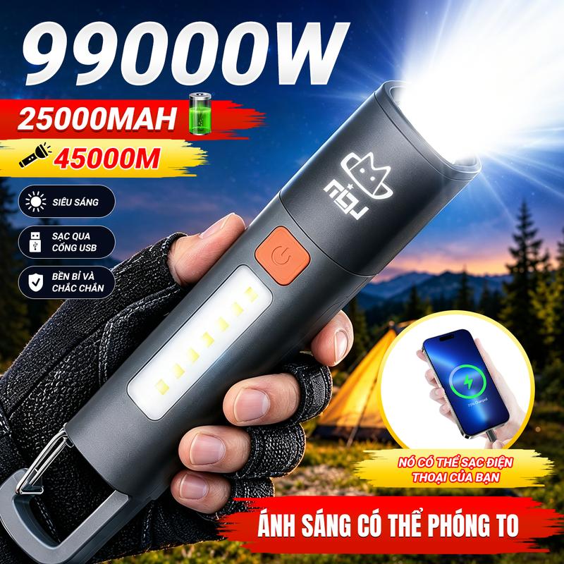Đèn pha siêu sáng hống nước 200-300 mét có thể sạc lại dễ dàng mang theo