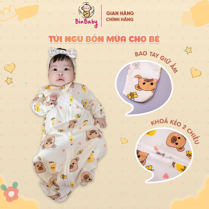 Túi ngủ cho bé Binbaby - túi ngủ vải thông hơi và túi ngủ vải cotton tăm lạnh giữ ấm cho bé giúp bé ngủ ngon