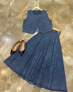 Claudya Oneset Rok Vest Jeans Premium Only Vest+Rok Setelan Wanita Terbaru dengan Desain Modern dan Stylish