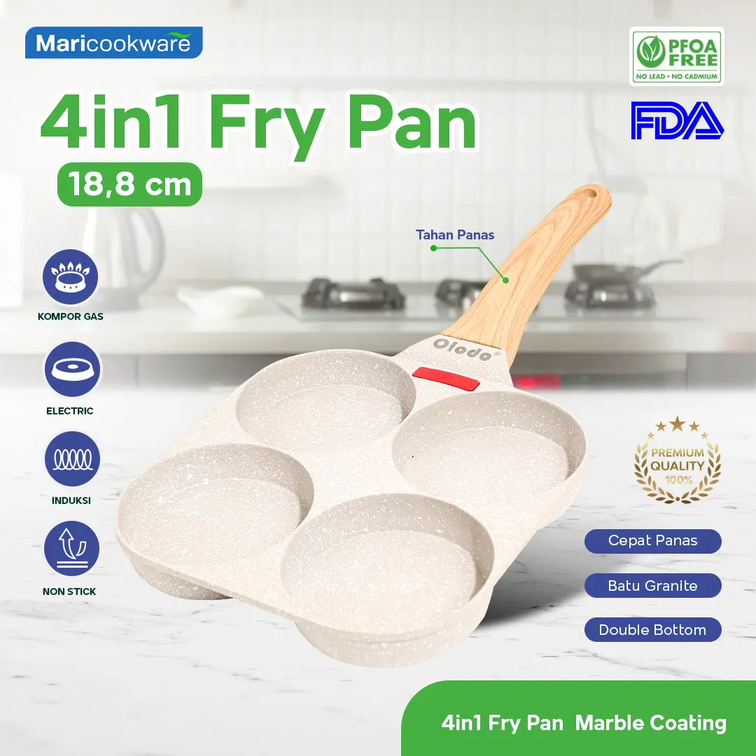 4in1 Egg Pancake Non-Stick Medic Stone Fry Pan Wajan 3 dalam 1 Telur Tumis Batu Medis Anti Lengket + Indikator Panas
