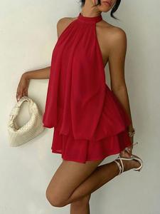 Vestido mini de verano para mujer con estilo de fiesta y diseño halter que se ata en la espalda; vestido corto sin mangas, ajustado, casual y elegante, ideal para casa, exteriores y estilo urbano.
