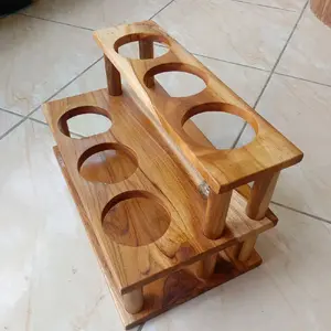 Rak Tempat Botol Tingkat Kayu Jati 6 lobang Diameter 8 cm Penyimpanan