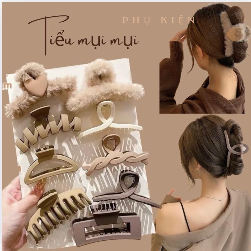 Sét 9 kẹp tóc Lông nâu bản dài nhiều kiểu dáng