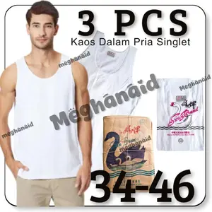 3PCS Kaos Singlet Pria Cowok Laki Laki Atasan Dewasa Tanpa Lengan Putih Dunia Swan Brand