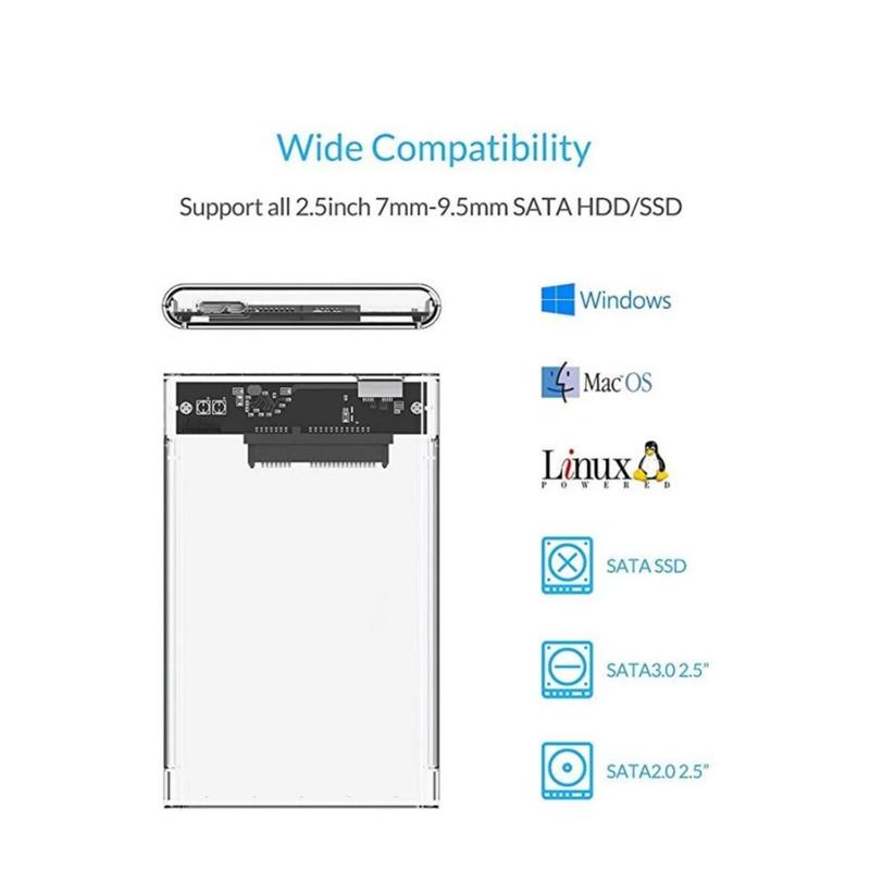 Portable External Hard Disk Case 2.5inch USB 3.0 Internal Hdd To External Casing HDD SSD Enclosure Transparent 3