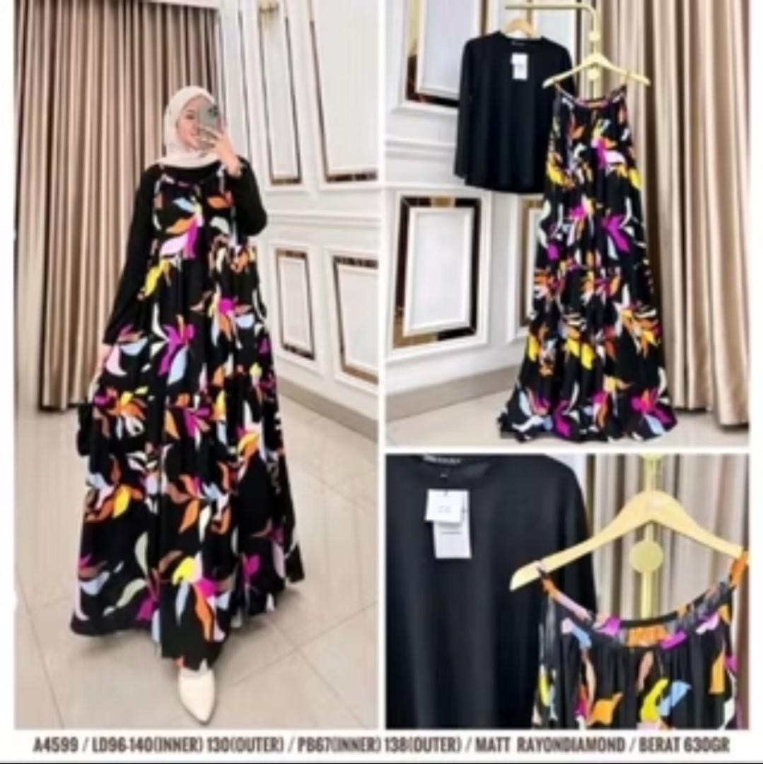 DRESS PANTAI MOTIF BUNGA BUNGA Wanita Muslim Rayon Maxi