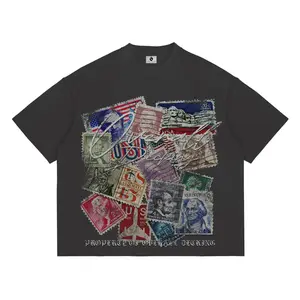 Boxy Cut T-Shirt cotton 20s OverallDecking Stamps Grey
