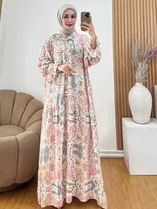 Gamis Safa Ethnic Bloom A-line Rayon Premium Busui Friendly Kancing Adem Lembut Fit Jumbo
